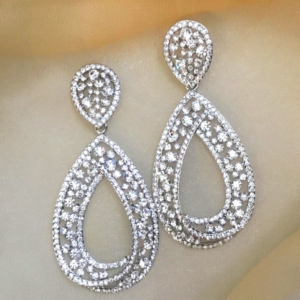 Fancy Teardrop Earrings, Oversized Silver